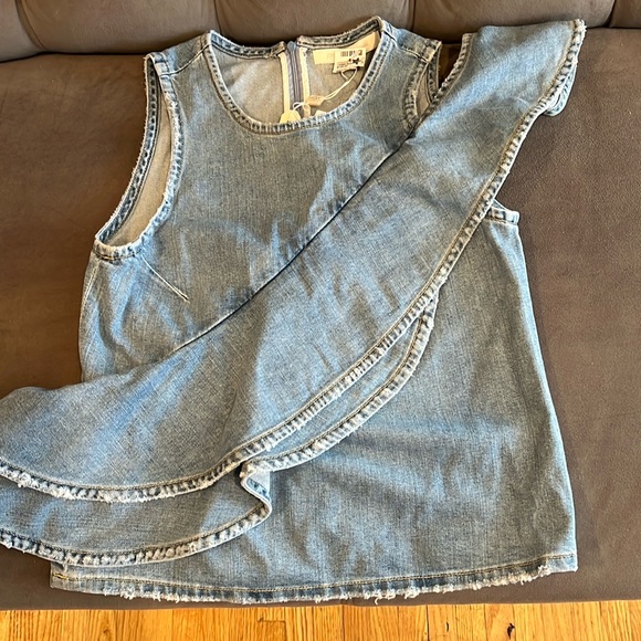 Jonathan Simkhai denim ruffle jean shirt - Picture 1 of 4